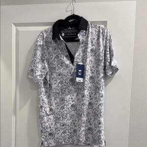 NWT Boston Scott Golf Men's Black and White Floral Shirt sz s